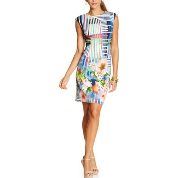 Madison Leigh Dress Womens Size 10 Colorful Geo Mod Floral Mixed Print Sheath - Picture 2 of 10